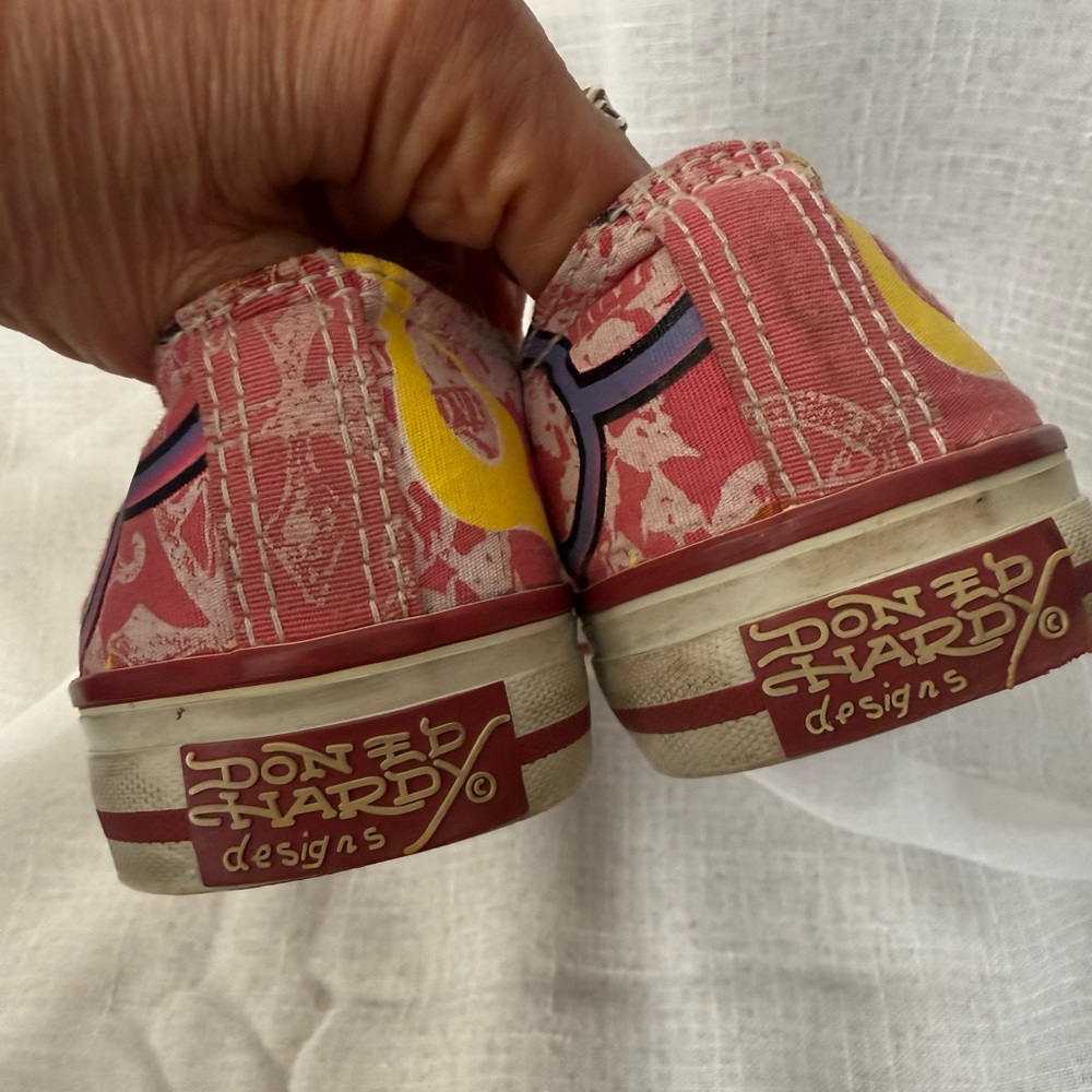 Ed Hardy Women's Pink and Yellow Graphic Sneakers - Picture 5 of 7